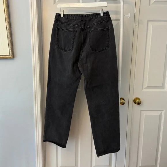 Pretty Little Thing PLT Highrise Straight Leg Black Jeans Leg Slit - Picture 9 of 10